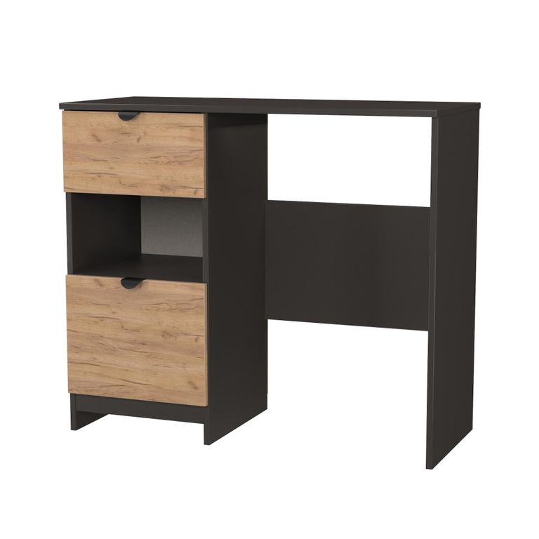 Bora Dressing Table - 2 Drawer - Open Shelf - Single - Gold Craft Oak and Graphite