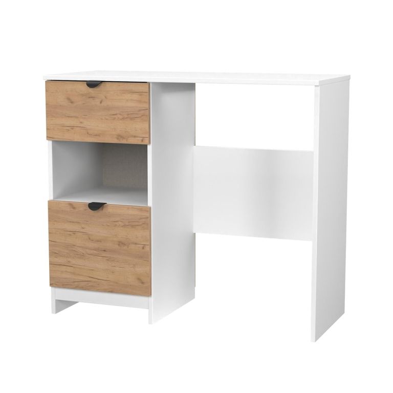 Bora Dressing Table - 2 Drawer - Open Shelf - Single - Gold Craft Oak and White Matt