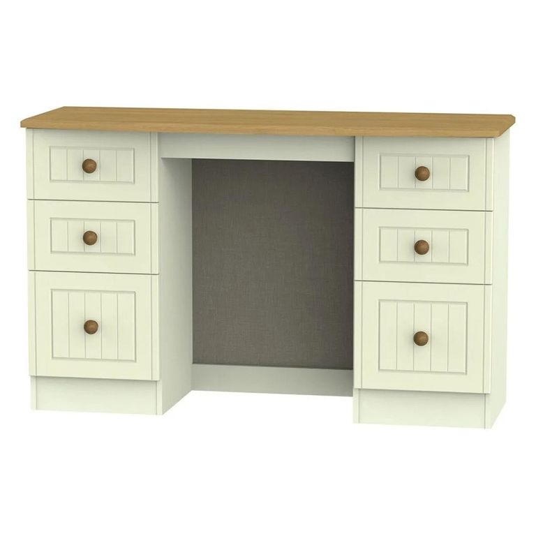 Warwick Dressing Table - 6 Drawer - Double - Cream and Oak