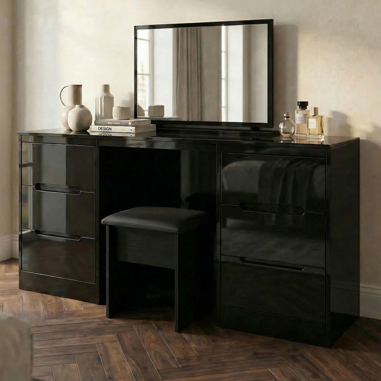 Monaco Dressing Table - Double - 6 Drawer - Black Gloss