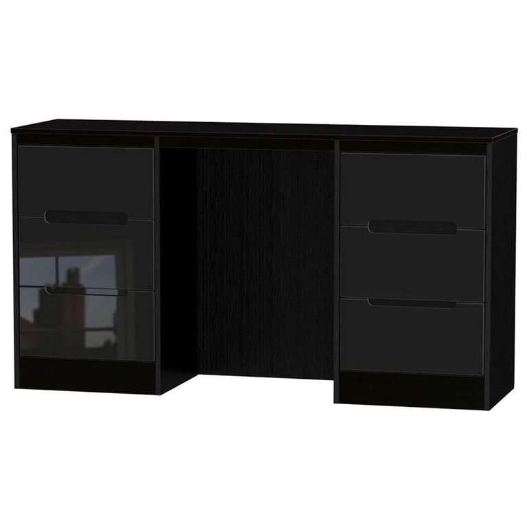 Monaco Dressing Table - Double - 6 Drawer - Black Gloss