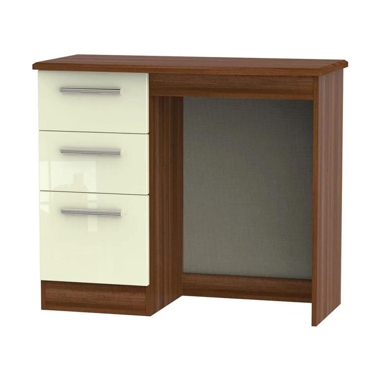 Knightsbridge Dressing Table - Single - 3 Drawer - Cream Gloss and Walnut