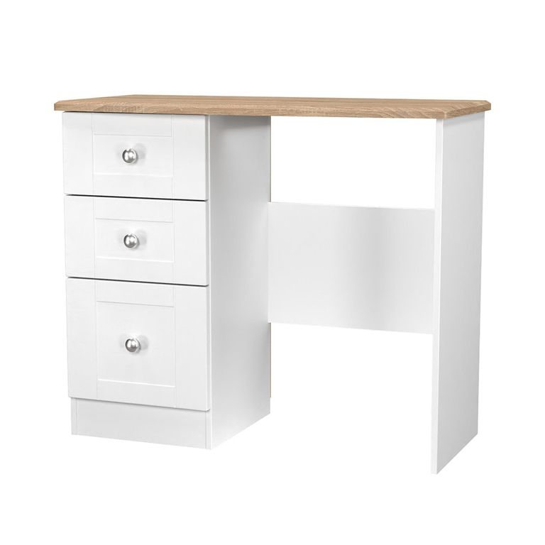 Sussex Single Dressing Table - 3 Drawer - White and Oak