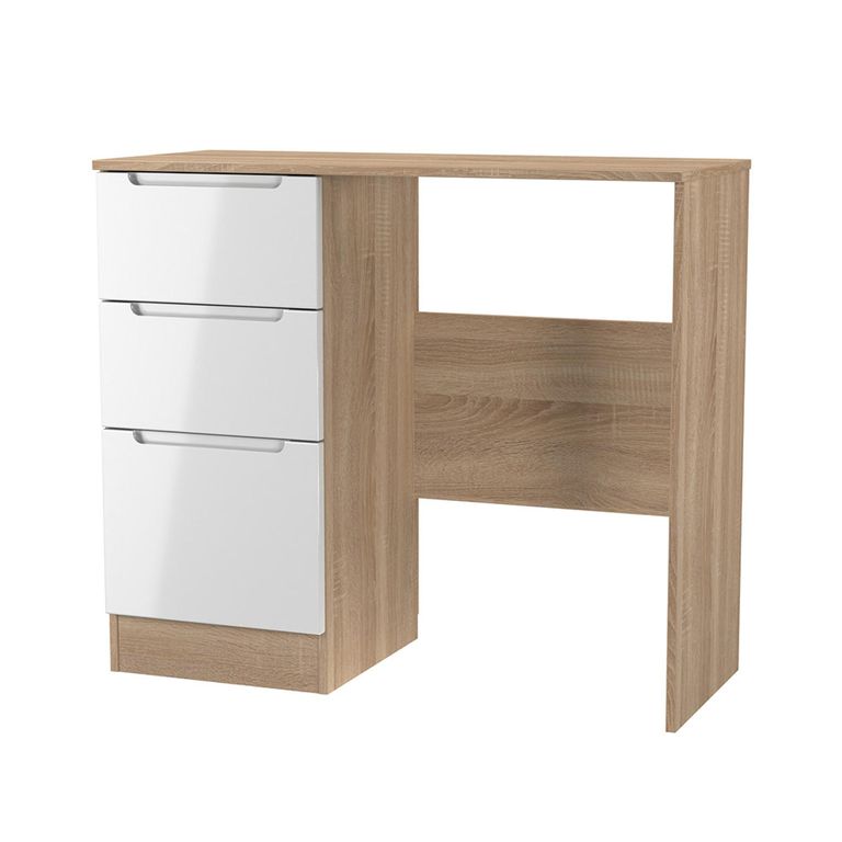 Milan Dressing Table - Single - 3 Drawer - White Gloss and Oak