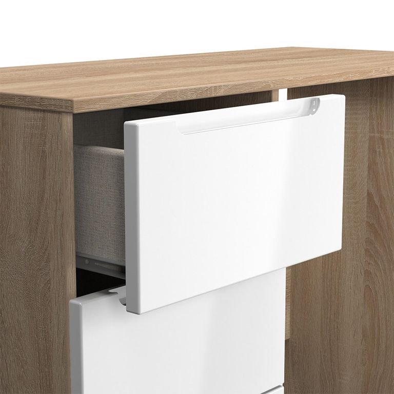 Milan Dressing Table - Single - 3 Drawer - White Gloss and Oak