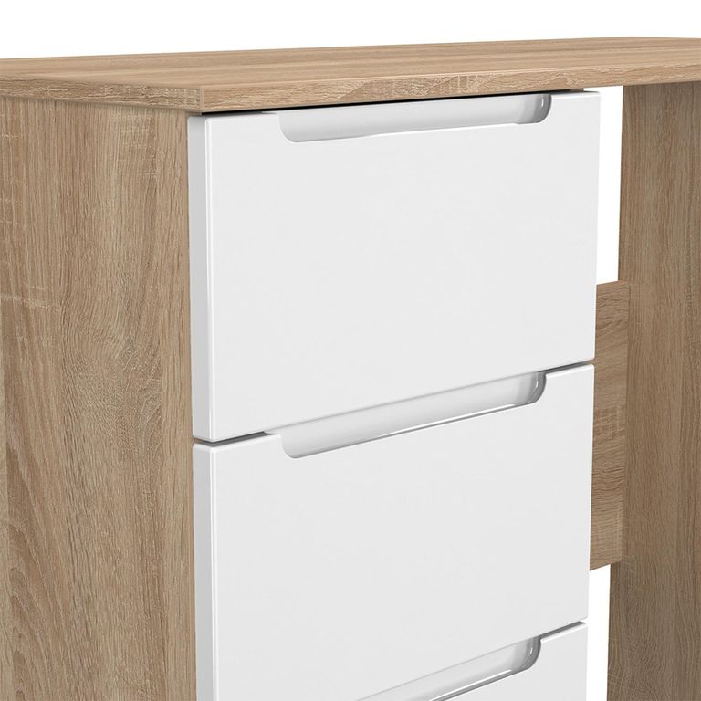 Milan Dressing Table - Single - 3 Drawer - White Gloss and Oak