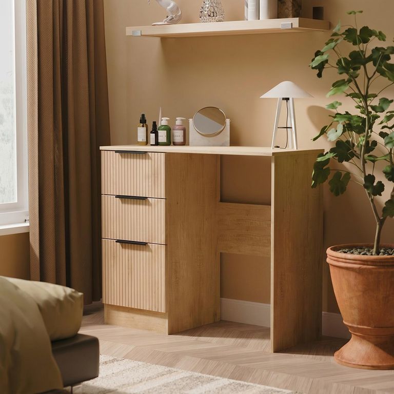 Java Fluted Dressing Table - 3 Drawer - Single - Natural and Nebraska