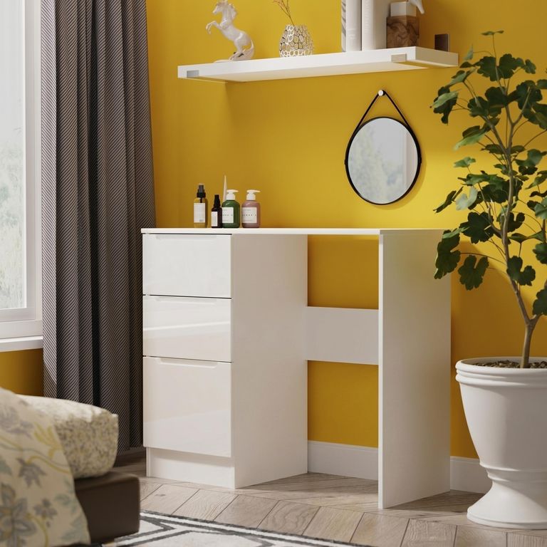 Milan Dressing Table - Single - 3 Drawer - White Gloss