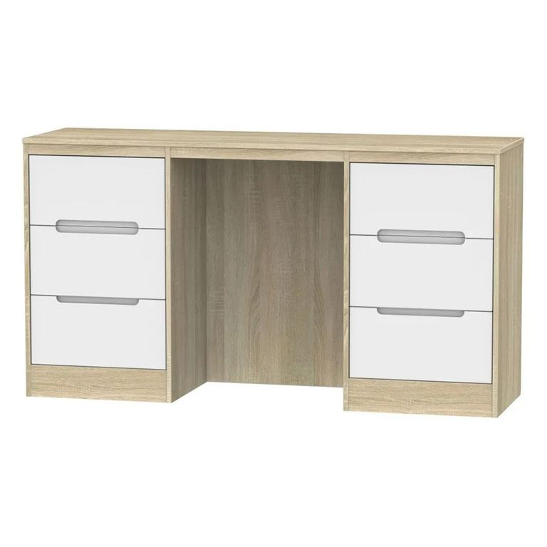 Monaco Dressing Table - Double - 6 Drawer - White Matt and Oak