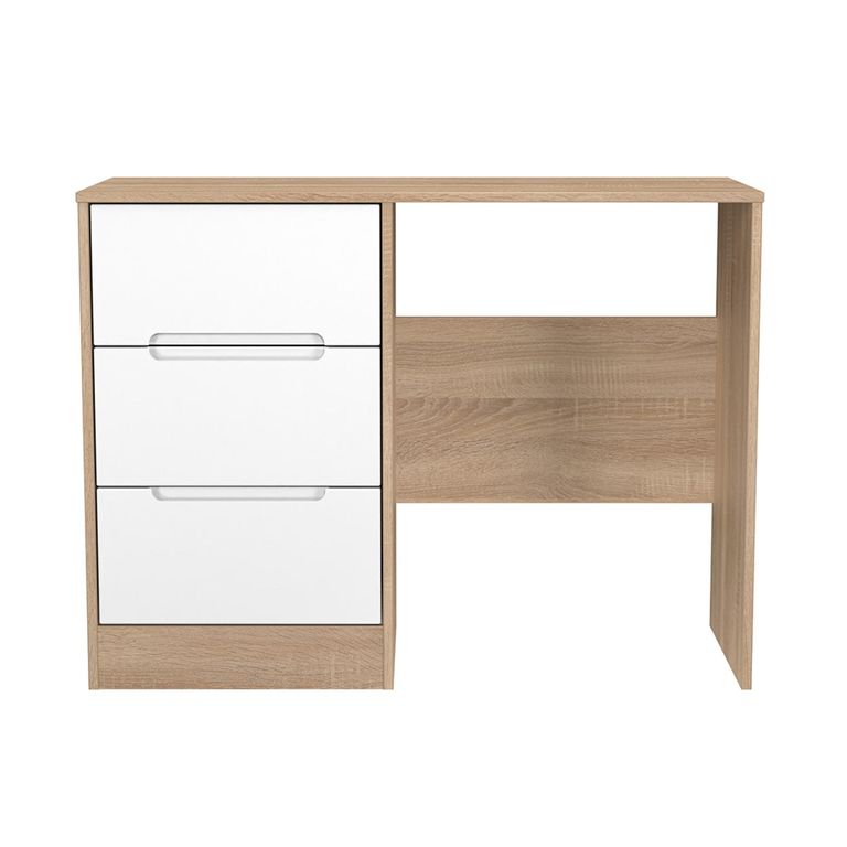 Monaco Dressing Table - Single - 3 Drawer - White Matt and Oak