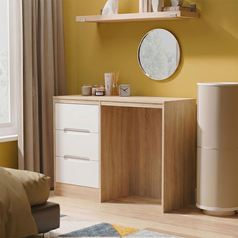Monaco Dressing Table - Single - 3 Drawer - Cashmere Matt and Oak