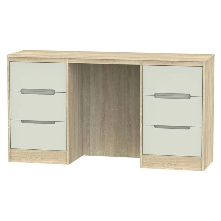 Monaco Dressing Table - Double - 6 Drawer - Cashmere Matt and Oak