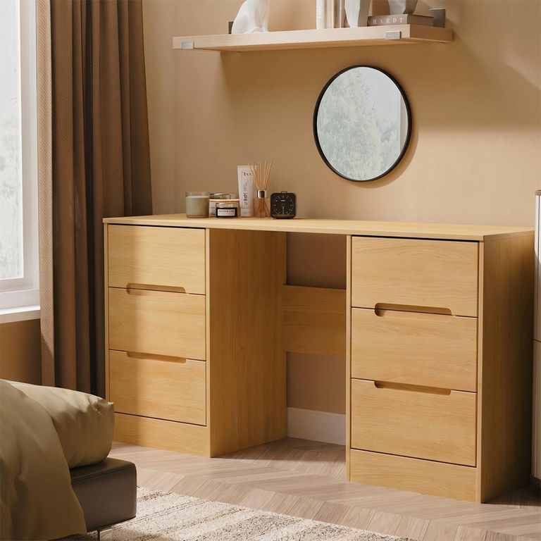 Monaco Dressing Table - Double - 6 Drawer - Modern Oak
