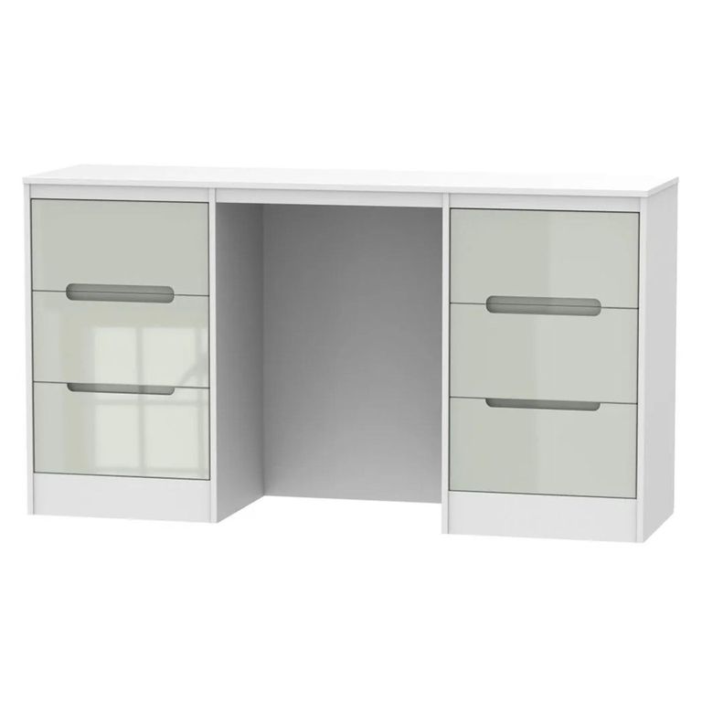 Monaco Dressing Table - Double - 6 Drawer - Cashmere Gloss and White