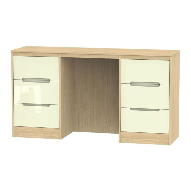 Monaco Dressing Table - Double - 6 Drawer - Cream Gloss and Light Oak