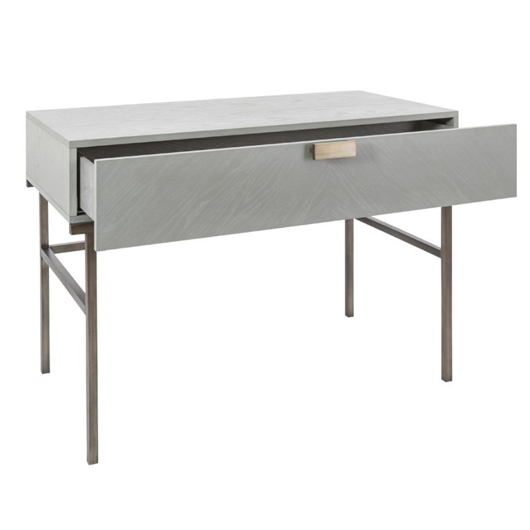 Lilly Dressing Table - 1 Drawer - Chevron - Soft Grey and Bronze - Wood and Metal