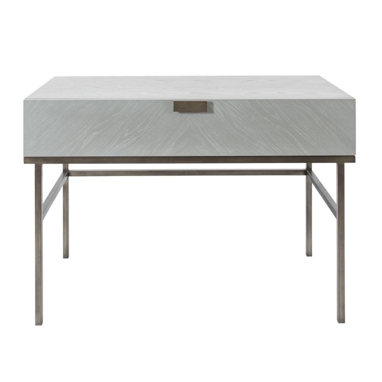 Lilly Dressing Table - 1 Drawer - Chevron - Soft Grey and Bronze - Wood and Metal