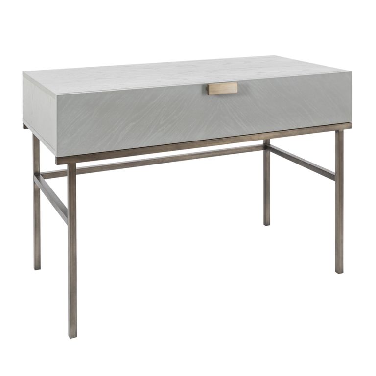 Lilly Dressing Table - 1 Drawer - Chevron - Soft Grey and Bronze - Wood and Metal