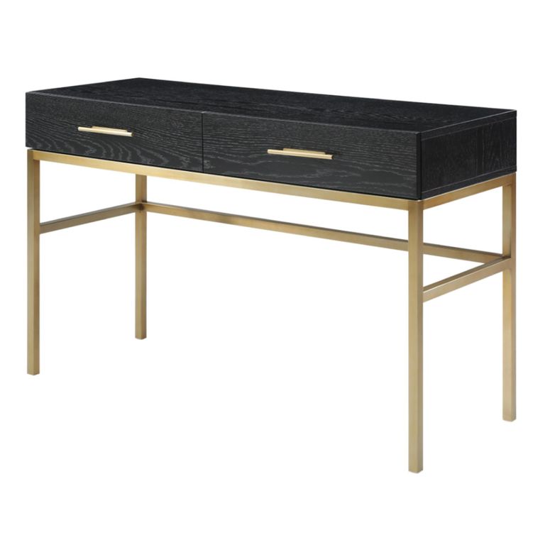 Tulip Dressing Table - 2 Drawer - Wenge Black and Gold - Wood and Metal