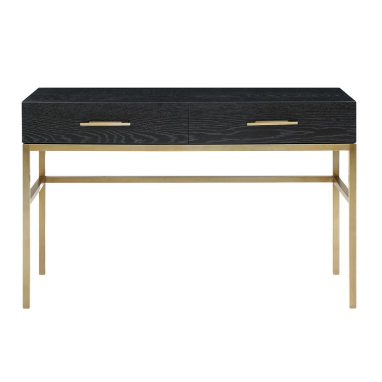 Tulip Dressing Table - 2 Drawer - Wenge Black and Gold - Wood and Metal