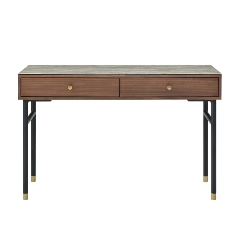 Willow Dressing Table - 2 Drawer - Tobacco Walnut and Beige - Wood and Marble Effect