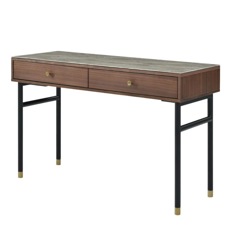 Willow Dressing Table - 2 Drawer - Tobacco Walnut and Beige - Wood and Marble Effect