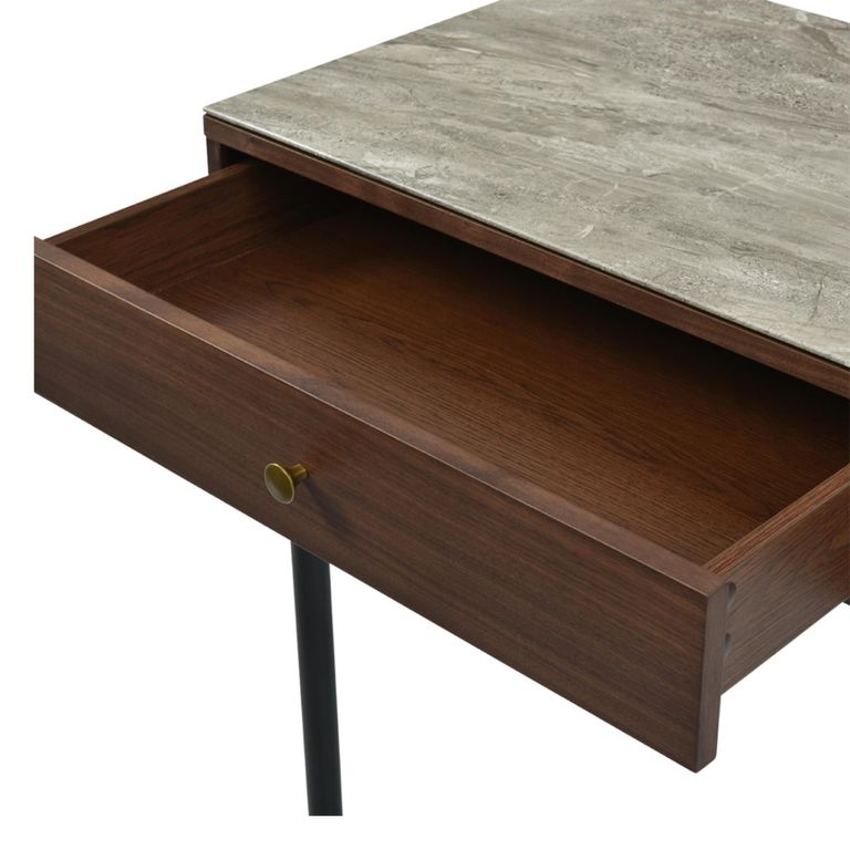 Willow Dressing Table - 2 Drawer - Tobacco Walnut and Beige - Wood and Marble Effect