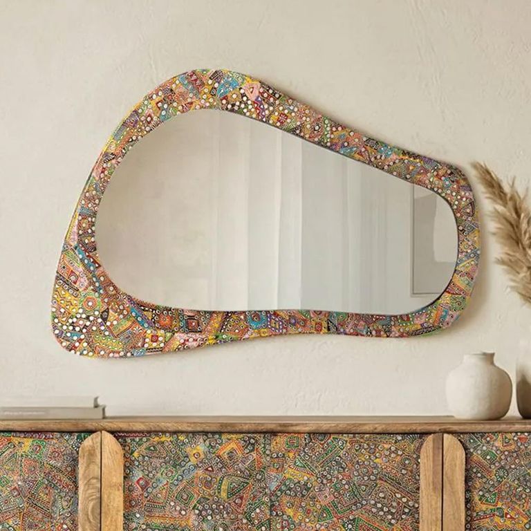 Mosaic Natural Handcrafted Mango Wood Abstract Wall Mirror - 120cm x 68cm