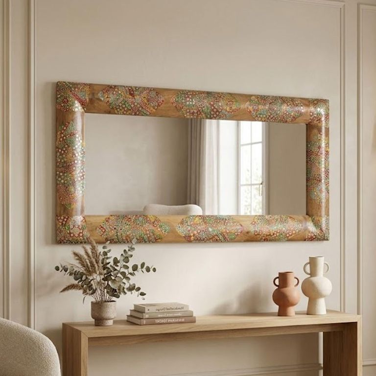 Mosaic Natural Handcrafted Mango Wood Wall Mirror - 60cm x 120cm