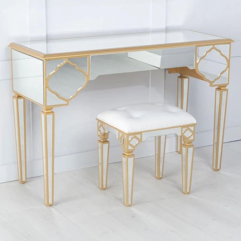 Casablanca Dressing Table - Mirrored - Gold Trim
