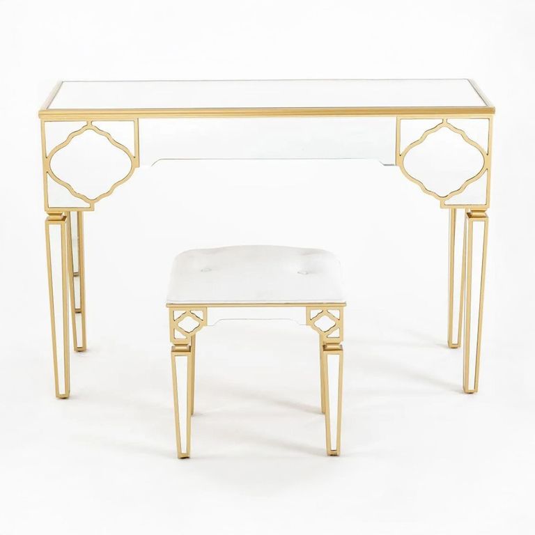 Casablanca Dressing Table - Mirrored - Gold Trim