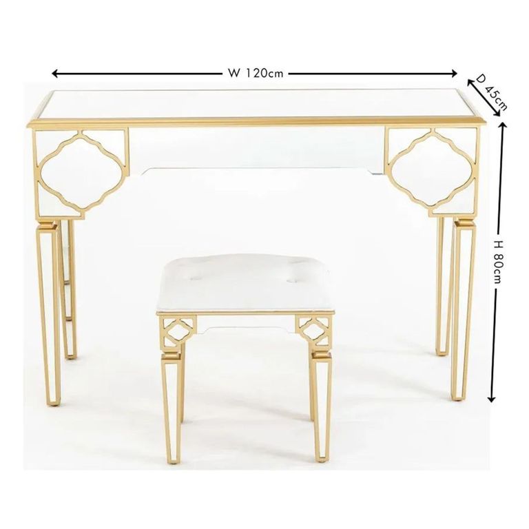 Casablanca Dressing Table - Mirrored - Gold Trim
