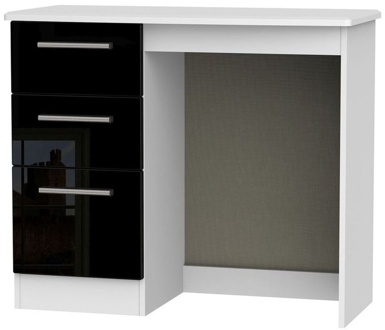 Knightsbridge Dressing Table - 3 Drawer - Single - Black Gloss and White