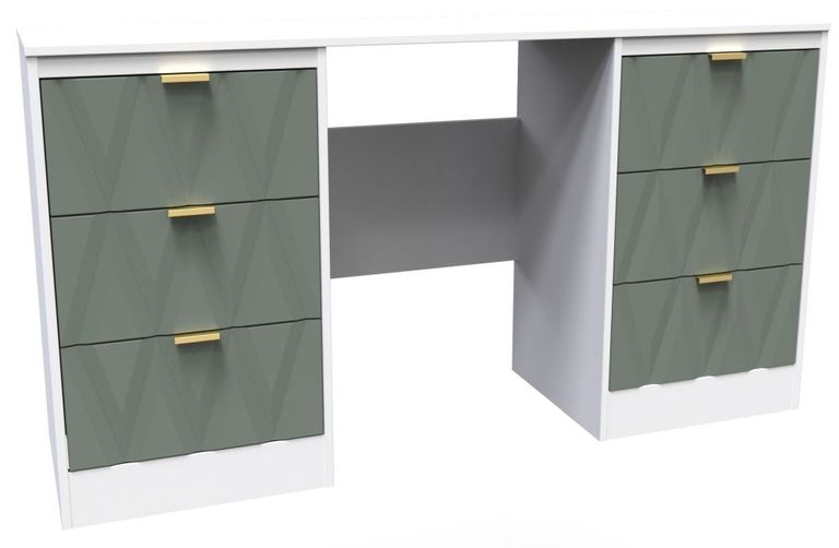 Las Vegas Dressing Table - Double - 6 Drawer - White and Green