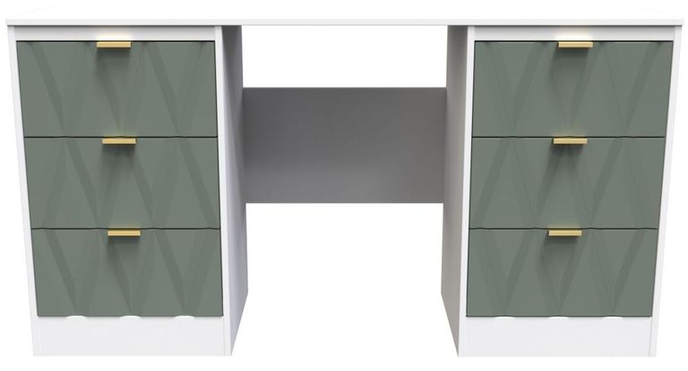 Las Vegas Dressing Table - Double - 6 Drawer - White and Green