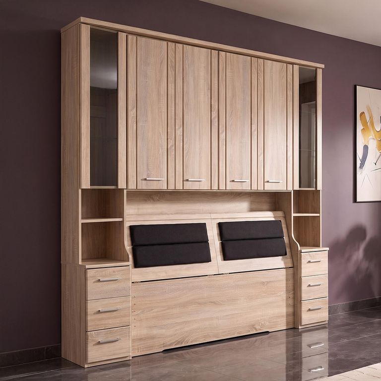 Luxor 3+4 Rustic Oak 33cm Occasional Element and Bedding Box 215cm Overbed Unit