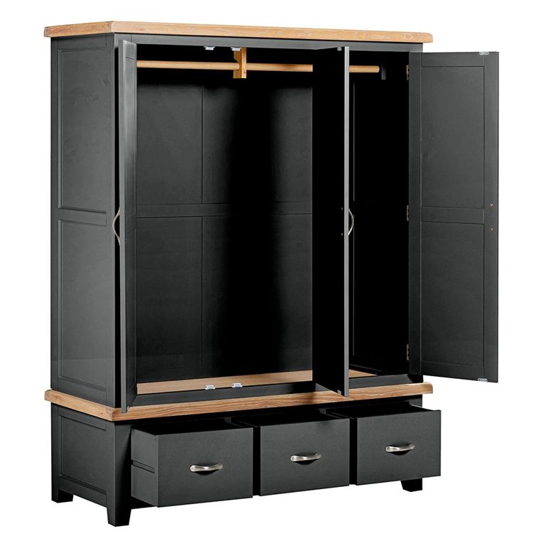 Wilmont Wardrobe - 3 Door - 3 Drawer - Black Painted