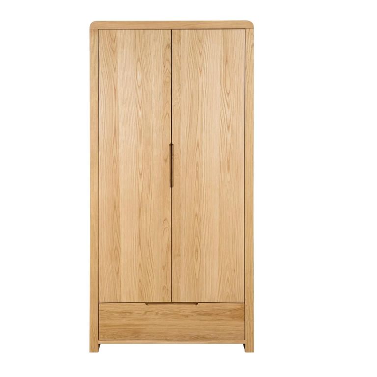 Curve Double Wardrobe - 2 Door - 1 Drawer - Oak