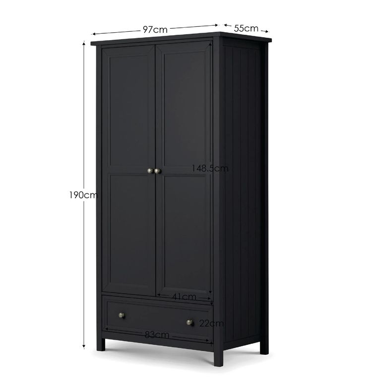 Maine Double Wardrobe - 2 Door - 1 Drawer - Black