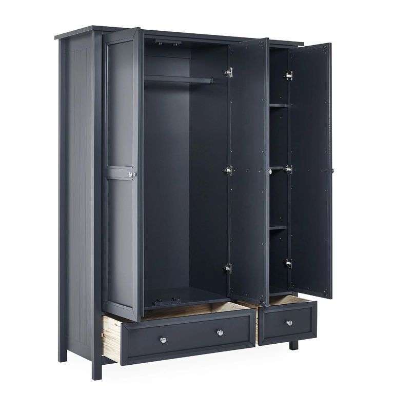 Maine Wardrobe - 3 Door - 2 Drawer - Black