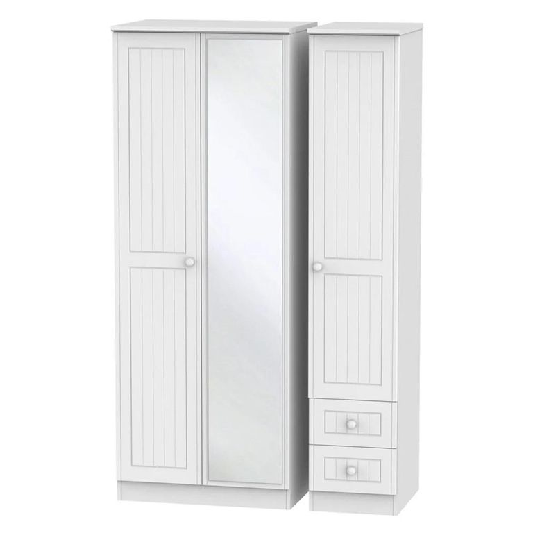 Warwick Wardrobe - 3 Door - 1 Mirror - Tall - Combi - White