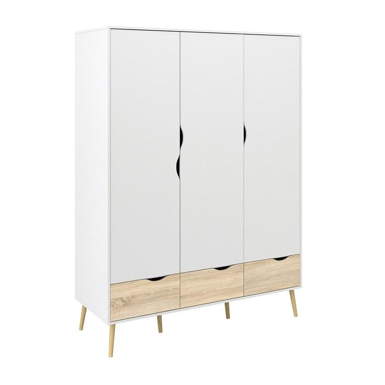 Oslo Wardrobe - 3 Door - 3 Drawer - White and Oak