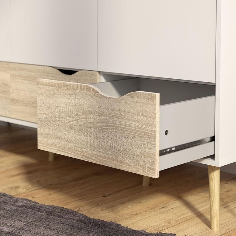 Oslo Wardrobe - 3 Door - 3 Drawer - White and Oak