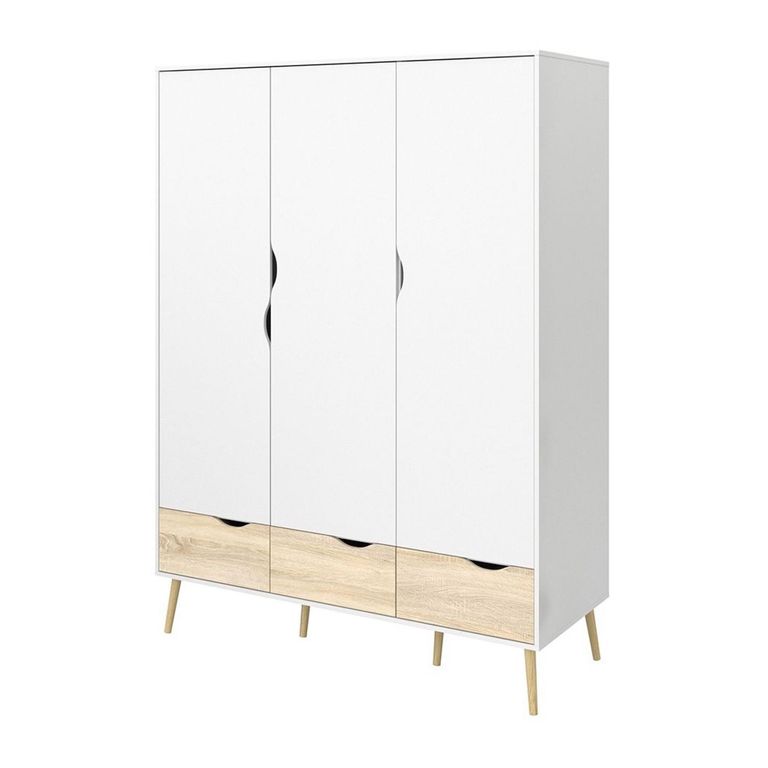 Oslo Wardrobe - 3 Door - 3 Drawer - White and Oak