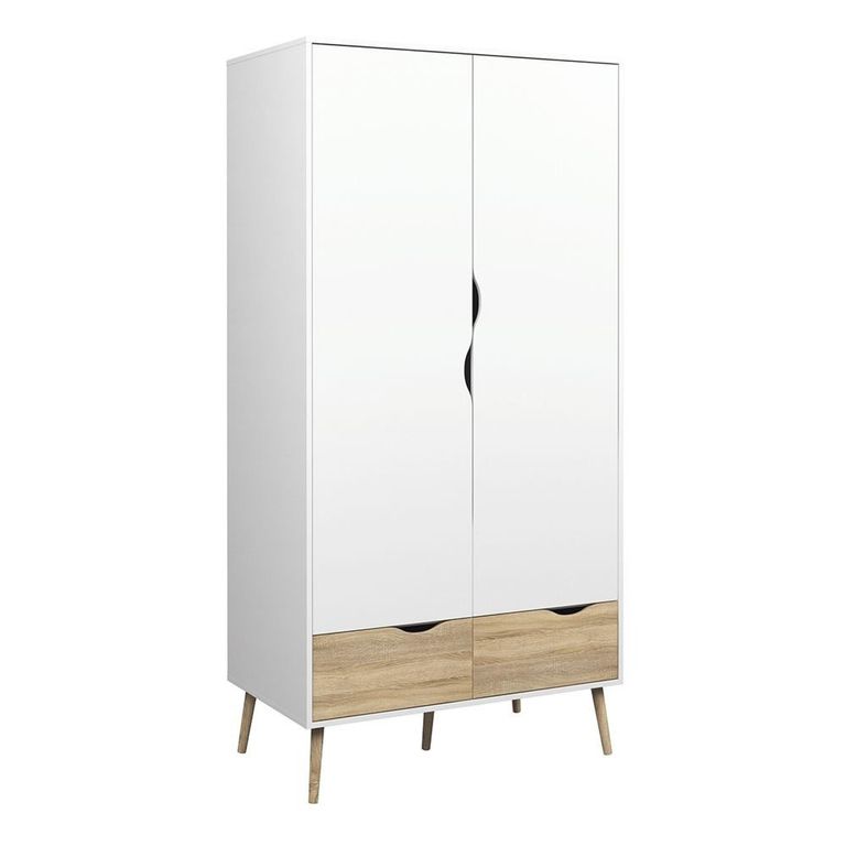 Oslo Wardrobe - 2 Door - 2 Drawer - White and Oak