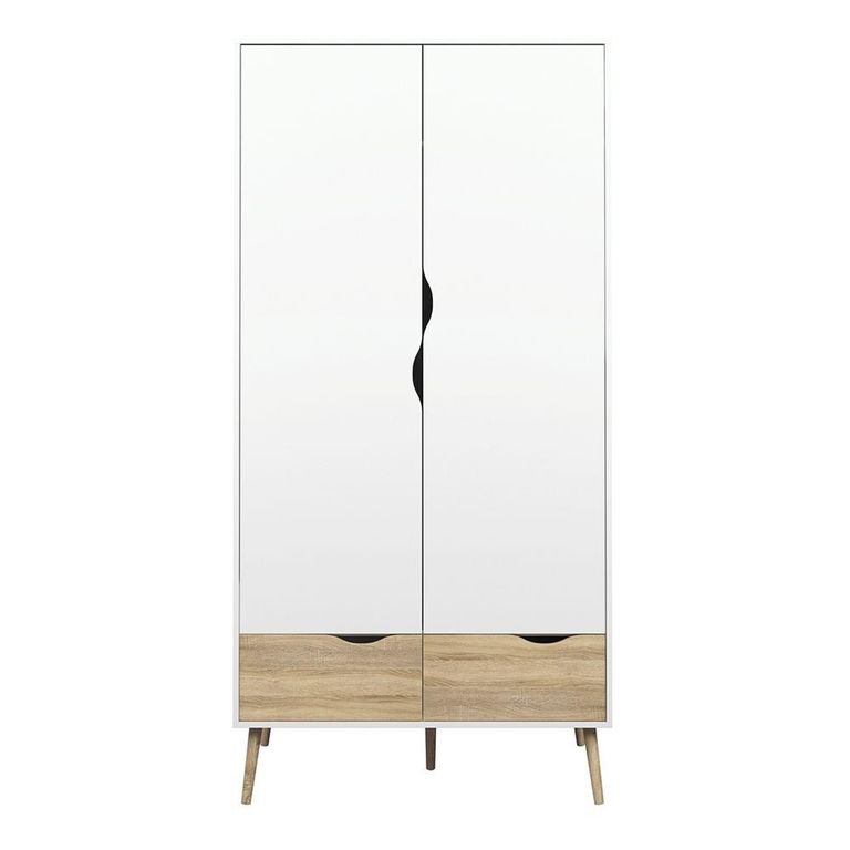 Oslo Wardrobe - 2 Door - 2 Drawer - White and Oak