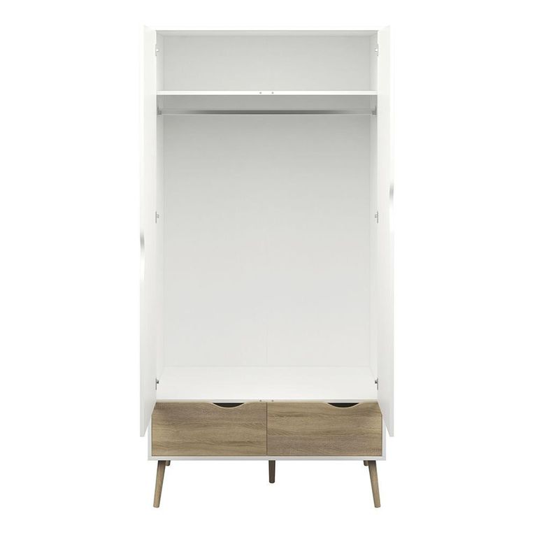 Oslo Wardrobe - 2 Door - 2 Drawer - White and Oak