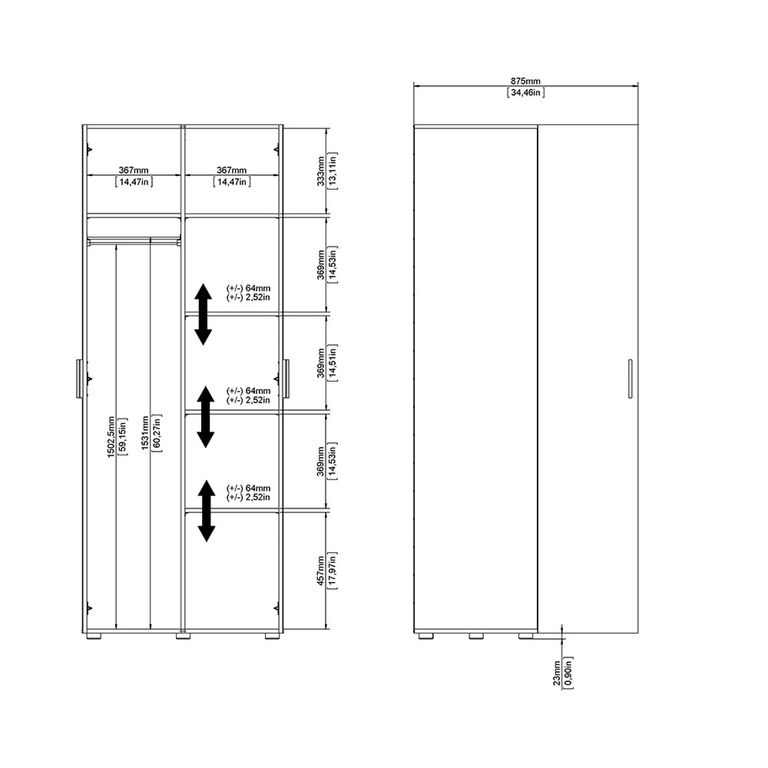 Pepe Wardrobe - 2 Door - Oak and White Gloss
