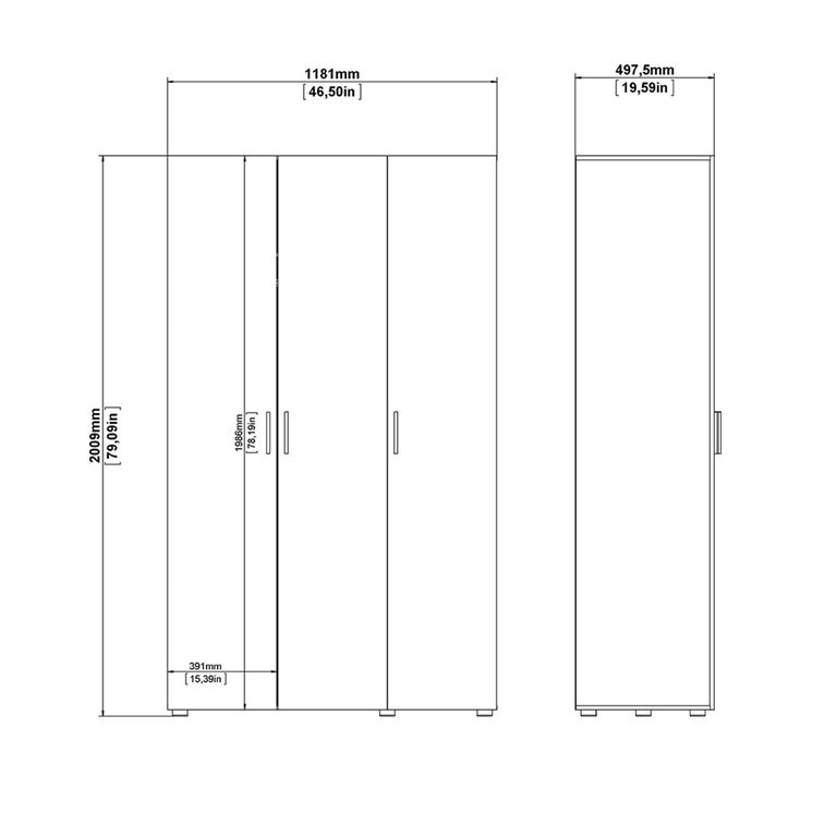 Pepe Wardrobe - 3 Door - Oak and White Gloss