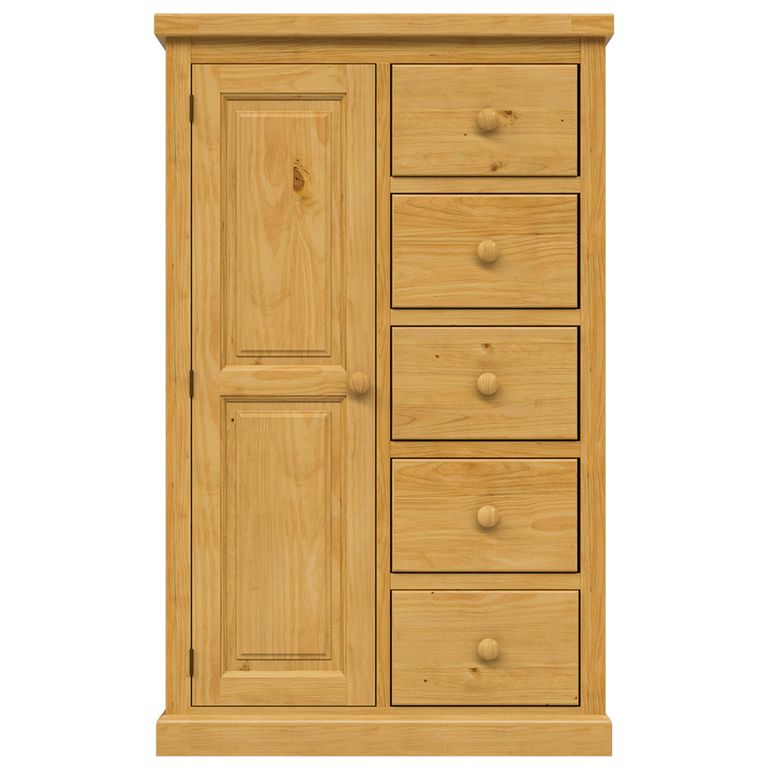 Churchill Wardrobe - 1 Door 5 Drawer - Combination - Waxed Pine